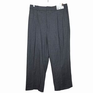 Uniqlo Pleated Wide Leg Trousers Gray Plaid Womens XL Career Dress Pants Ankle